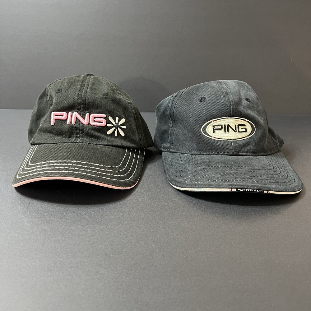Ping Hats Lot Of 2 Cap Women Adjustable Black Pink Strapback Hook Loop Outdoors